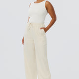 Elastic Waist Pants - Oatmeal Stripe (Pre Order)