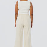 Elastic Waist Pants - Oatmeal Stripe (Pre Order)