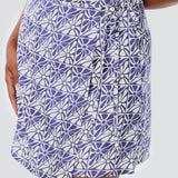 Tie Wrap Mini Skirt - Blue Mosaic (Pre Order)