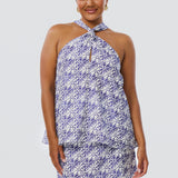 Twist Neck Halter Top - Blue Mosaic (Pre Order)