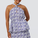 Twist Neck Halter Top - Blue Mosaic (Pre Order)