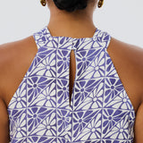 Twist Neck Halter Top - Blue Mosaic (Pre Order)
