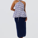 Twist Neck Halter Top - Blue Mosaic (Pre Order)