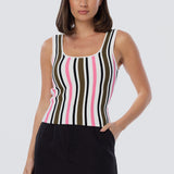 Square Neck Tank - Olive/Pink Multi Stripe