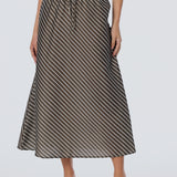Elastic Waist Midi Skirt - Dark Olive Stripe