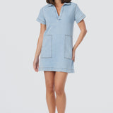 Denim Short Sleeve Mini Dress - Light Blue Wash