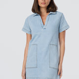 Denim Short Sleeve Mini Dress - Light Blue Wash