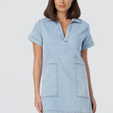 Denim Short Sleeve Mini Dress - Light Blue Wash