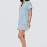 Denim Short Sleeve Mini Dress - Light Blue Wash