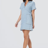 Denim Short Sleeve Mini Dress - Light Blue Wash