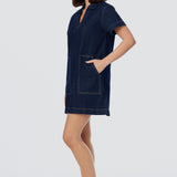 Denim Short Sleeve Mini Dress - Indigo