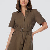 Panelled Shirt Dress - Dark Olive