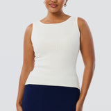 Sleeveless Boat Neck Knit Top - White (Pre Order)