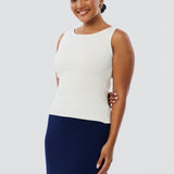 Sleeveless Boat Neck Knit Top - White (Pre Order)
