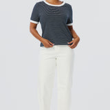 Regular Contrast T-Shirt - Navy / White Stripe (Pre Order)