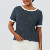 Regular Contrast T-Shirt - Navy / White Stripe (Pre Order)