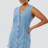 Denim Buttoned Mini Dress - Mid Blue Wash (Pre Order)