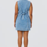 Denim Buttoned Mini Dress - Mid Blue Wash (Pre Order)