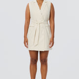 Double Breasted Mini Dress - Oatmeal Stripe (Pre Order)