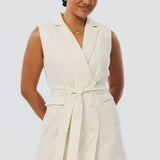 Double Breasted Mini Dress - Oatmeal Stripe (Pre Order)