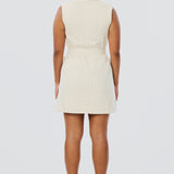 Double Breasted Mini Dress - Oatmeal Stripe (Pre Order)