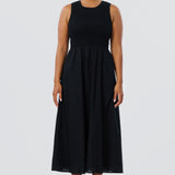 Shirred Midi Dress - Black (Pre Order)