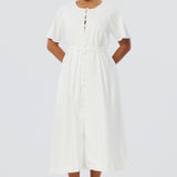 Pintuck Buttoned Midi Dress - White (Pre Order)