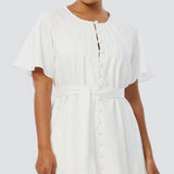 Pintuck Buttoned Midi Dress - White (Pre Order)
