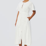 Pintuck Buttoned Midi Dress - White (Pre Order)