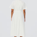 Pintuck Buttoned Midi Dress - White (Pre Order)