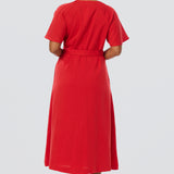 Pintuck Buttoned Midi Dress - Crimson (Pre Order)