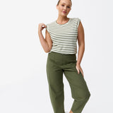 Cap Sleeve Jersey Tank - Ecru / Khaki Stripe (Pre Order)