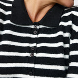 Collared Knit Cardigan - Navy/White Stripe