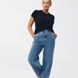 Tailored Pintuck Jeans - Mid Wash Blue
