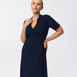 Zip Polo Knit Dress - Navy