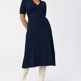 Zip Polo Knit Dress - Navy