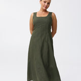 Panelled Midi Dress - Khaki