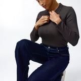Zip Polo Knit Top - Dark Chocolate