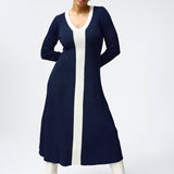 Contrast Panel Knit Midi Dress - Navy