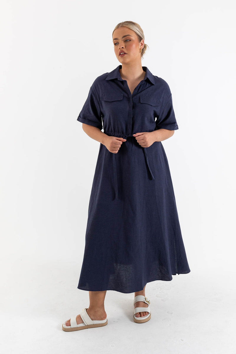 Relaxed Shirt Dress - French Navy – Serafina