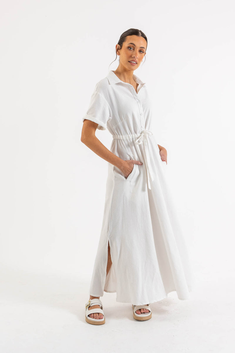 Core Drawstring Dress - White – Serafina
