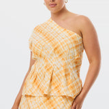 One Shoulder Top - Tangerine Check