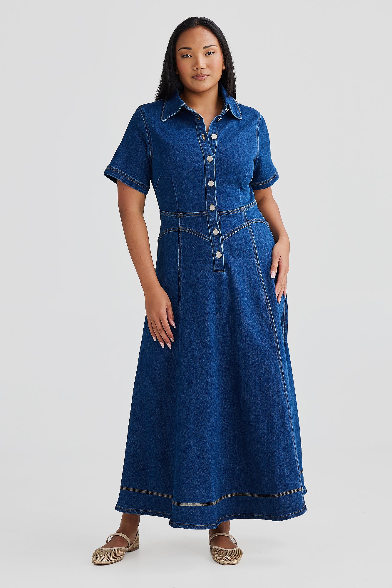 Core Denim Short Sleeve Dress - Blue Denim (PRE ORDER) – Serafina