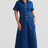 Core Denim Short Sleeve Dress - Blue Denim