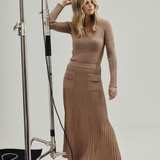 Pocket Knit Midi Skirt - Biscuit Marl