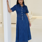 Core Denim Short Sleeve Dress - Blue Denim