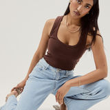 Scoop Neck Ribbed Tank - Espresso