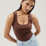 Scoop Neck Ribbed Tank - Espresso