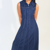 Denim Sleeveless Midi Dress - Indigo