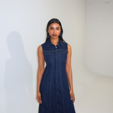 Denim Sleeveless Midi Dress - Indigo